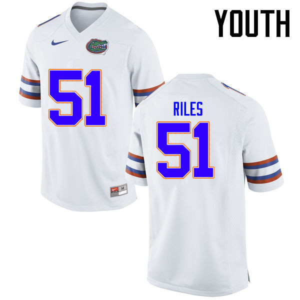 Youth Florida Gators #51 Antonio Riles College Football Jerseys Sale-White - Click Image to Close